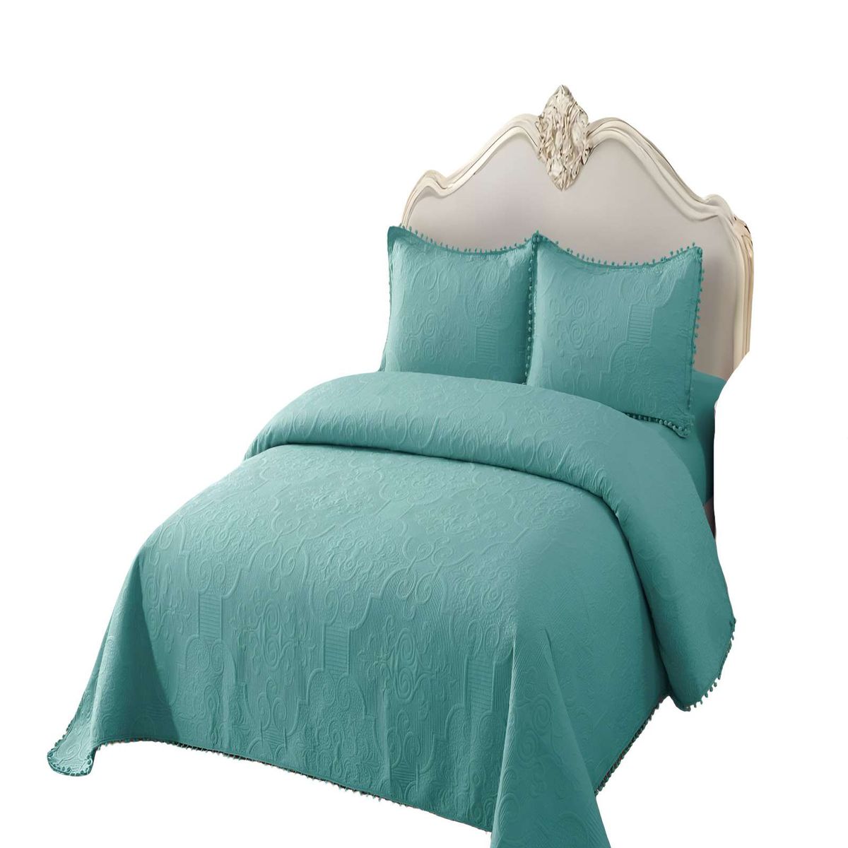 GENERICO - CUBRECAMA DE VERANO QUILT  KING CON POMPON COLOR TURQUESA
