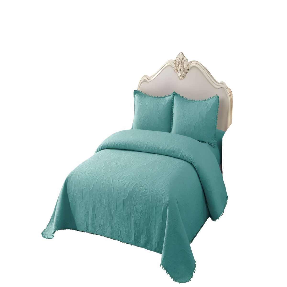 GENERICO - CUBRECAMA DE VERANO QUILT  KING CON POMPON COLOR TURQUESA