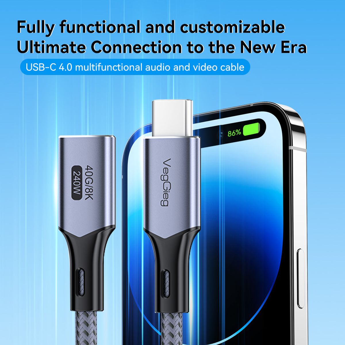 GENERICO - Cable Extension Pro Usb C Hembra - Usb C Macho 240w 1m