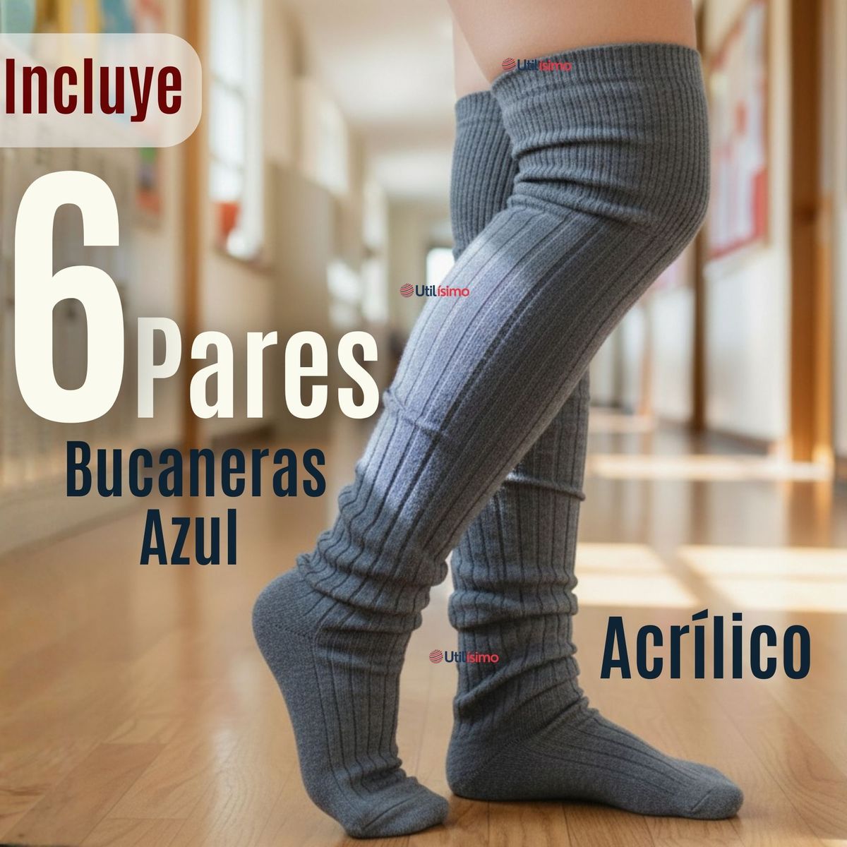 UTILISIMO - Pack 6 Bucaneras Escolares Calcetines Acrílico Gris Premium Niña y Juvenil