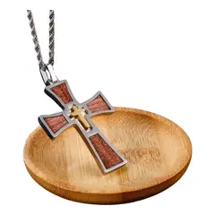 GENERICO - Collar Cruz Silver Madera Hombres Caballeros Moda Masculina