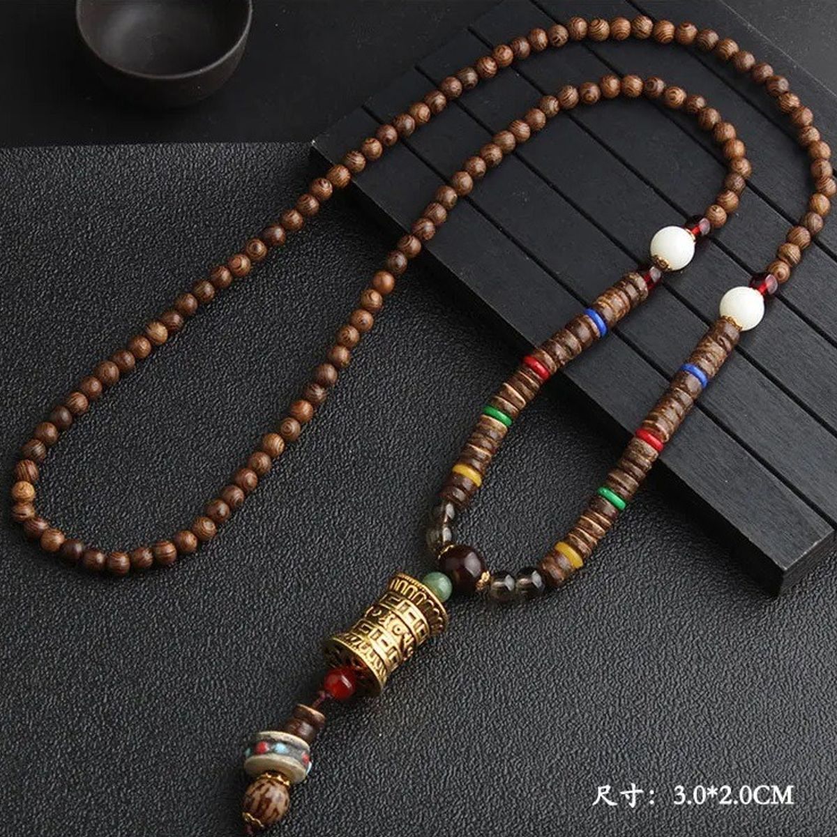 GENERICO - Collar Budista  Madera Y Piedra Natural Moderno