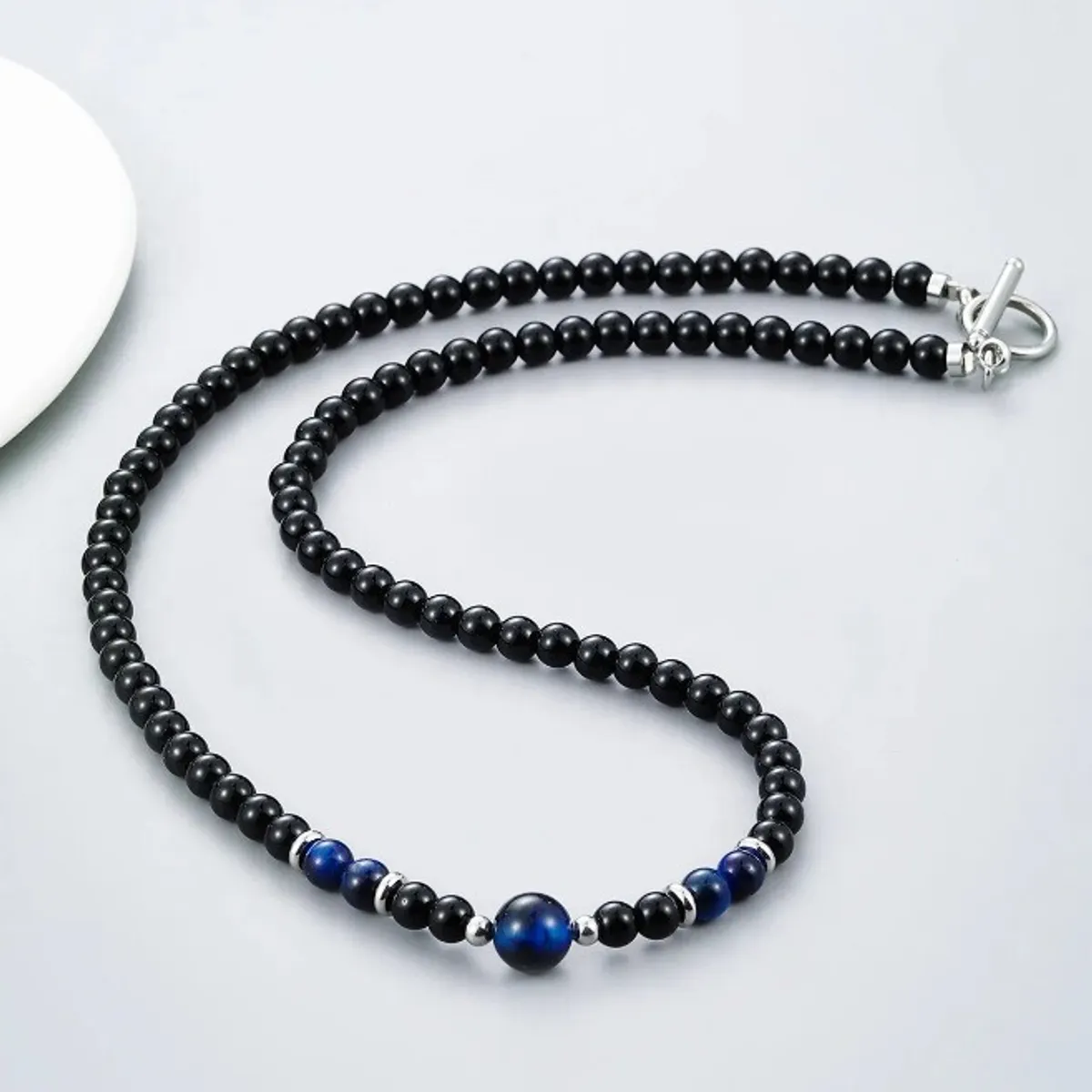 GENERICO - Collar Piedra Onix Y Ojo De Tigre Dark Blue Hombre Moda 2025