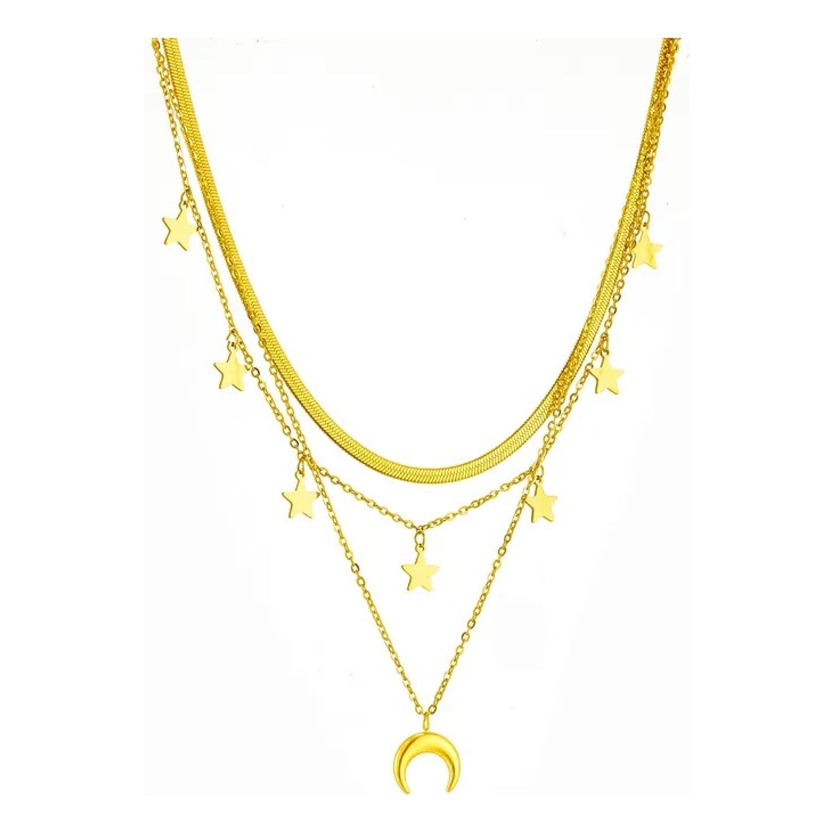 GENERICO - Collar Triple Luna Estrellas Para Damas Parejas Moda