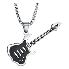 GENERICO - Collar Guitarra Electrica Black Silver Hombre Mujer Titanio