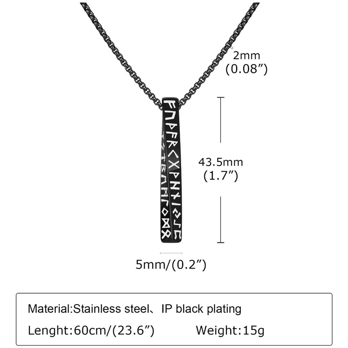GENERICO - Collar Vikingo Odin Titanio Runas Nordica Black