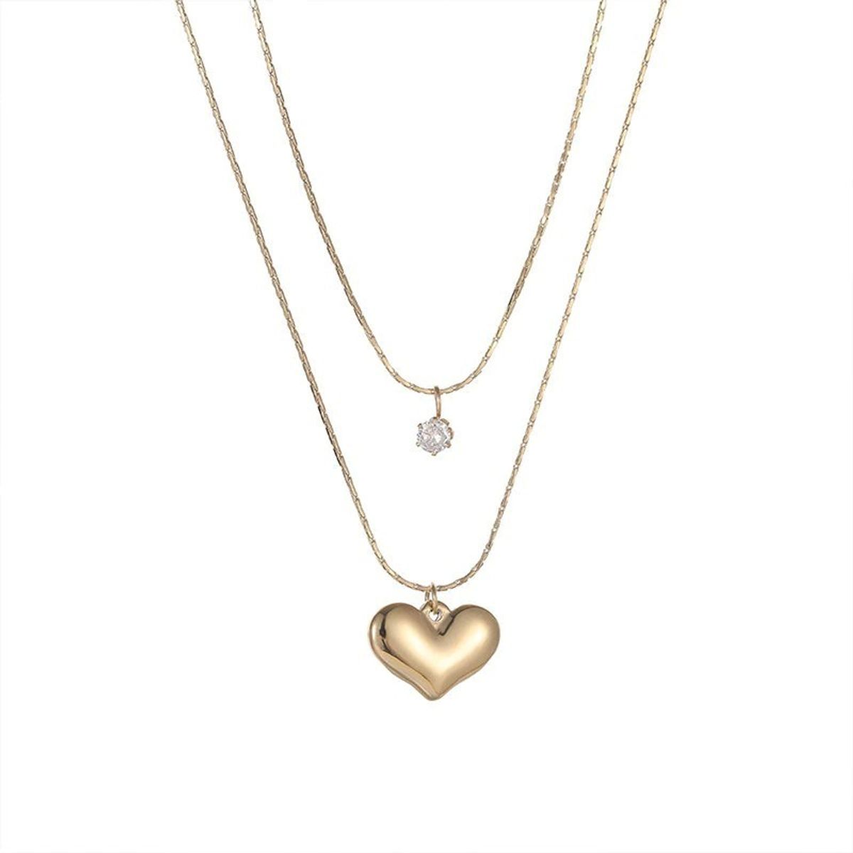 GENERICO - Collar Corazon Gold Space Doble Zirconia Damas Moda Femenina