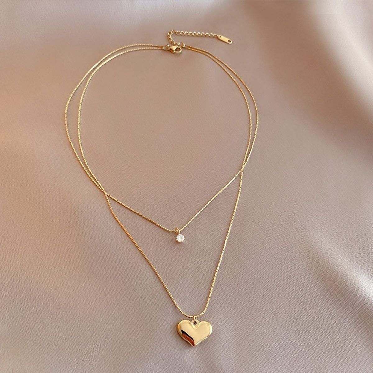 GENERICO - Collar Corazon Gold Space Doble Zirconia Damas Moda Femenina