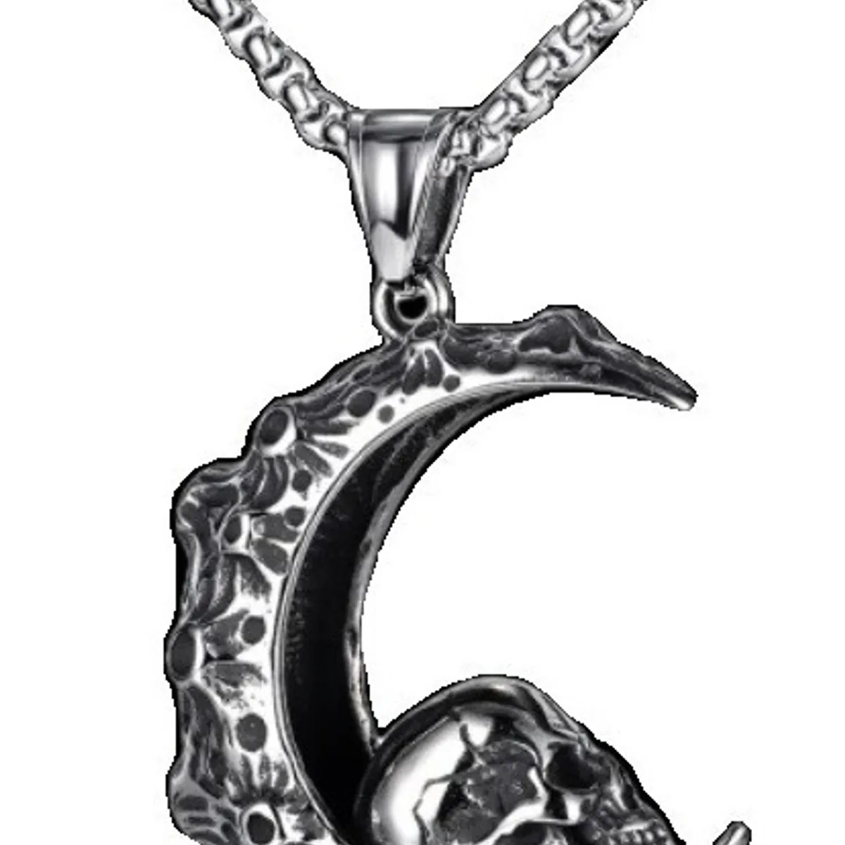 GENERICO - Collar Acero Calavera Luna Silver Hombre Mujer