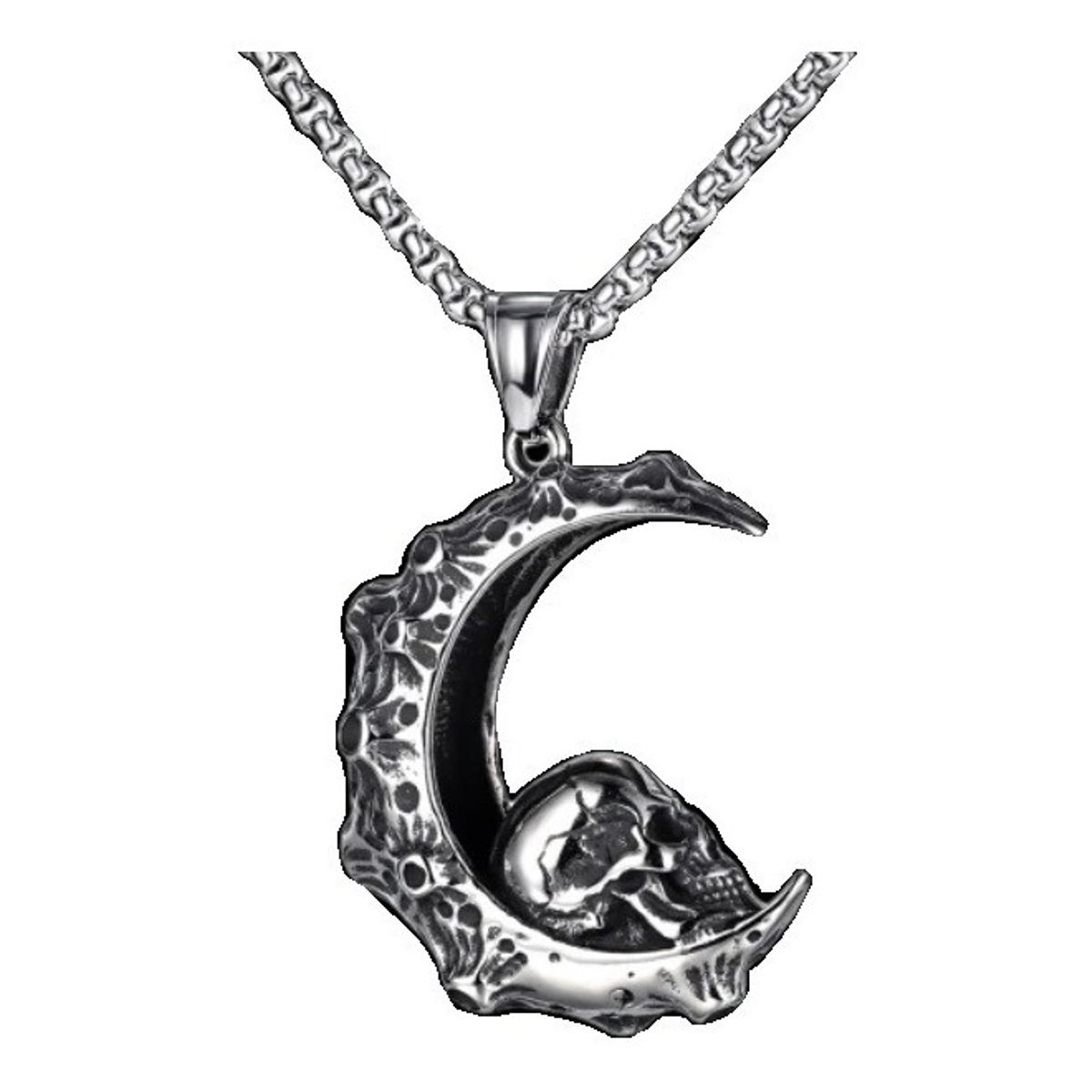 GENERICO - Collar Acero Calavera Luna Silver Hombre Mujer