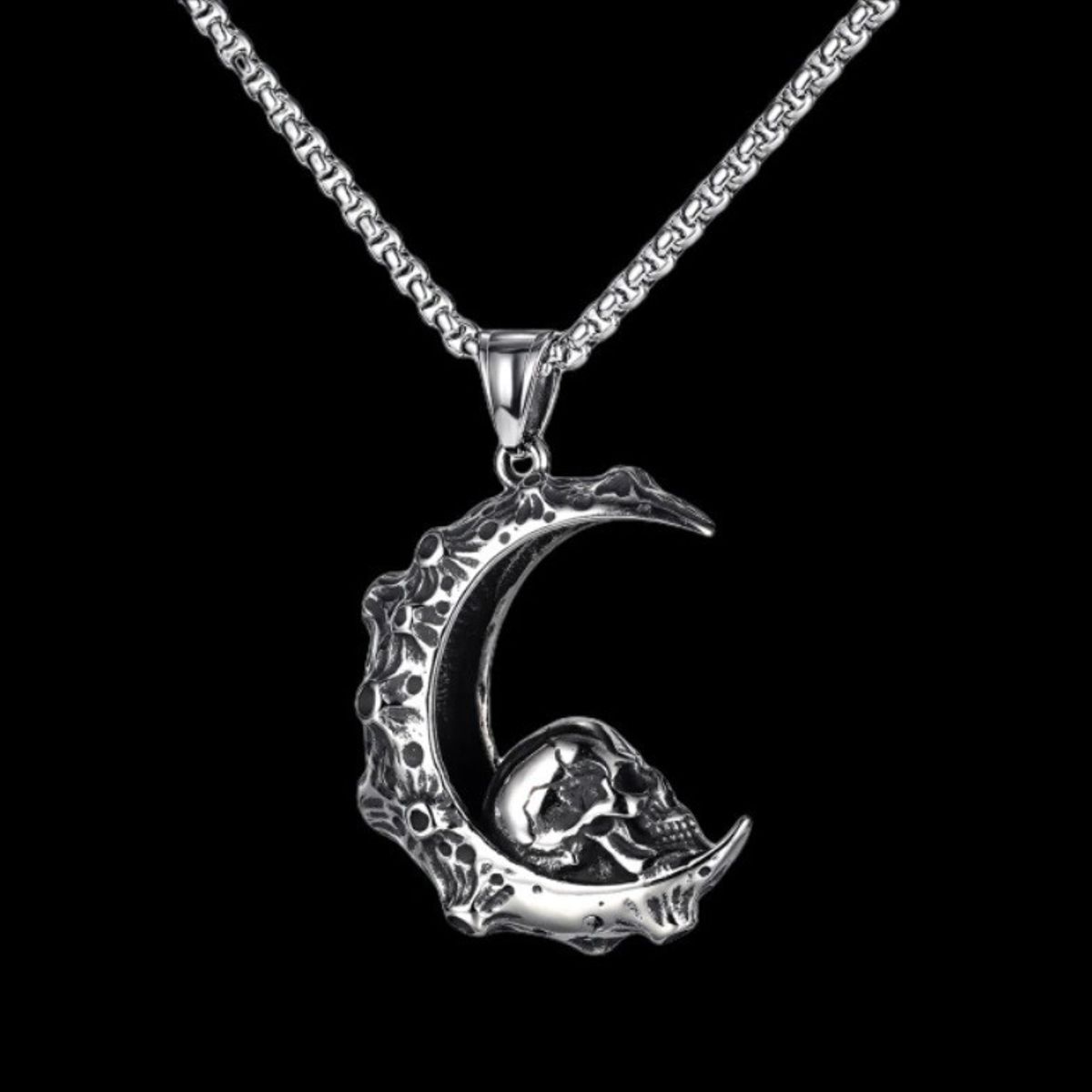 GENERICO - Collar Acero Calavera Luna Silver Hombre Mujer
