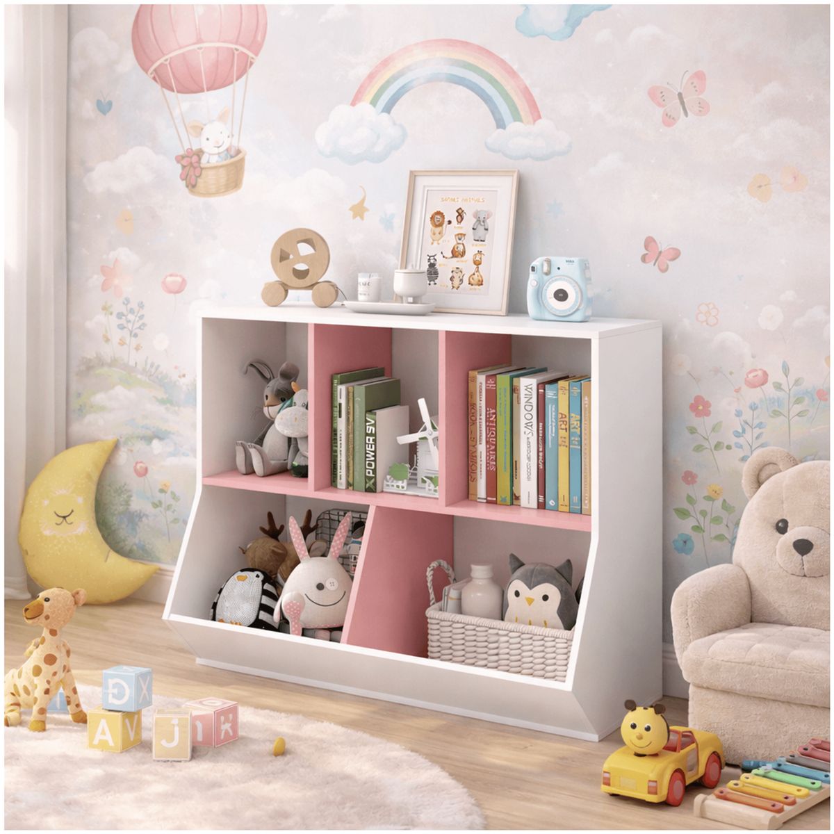HOMER DESIGN - Biblioteca Organizador Infantil Estante Moderno 6cubos 90x76x30