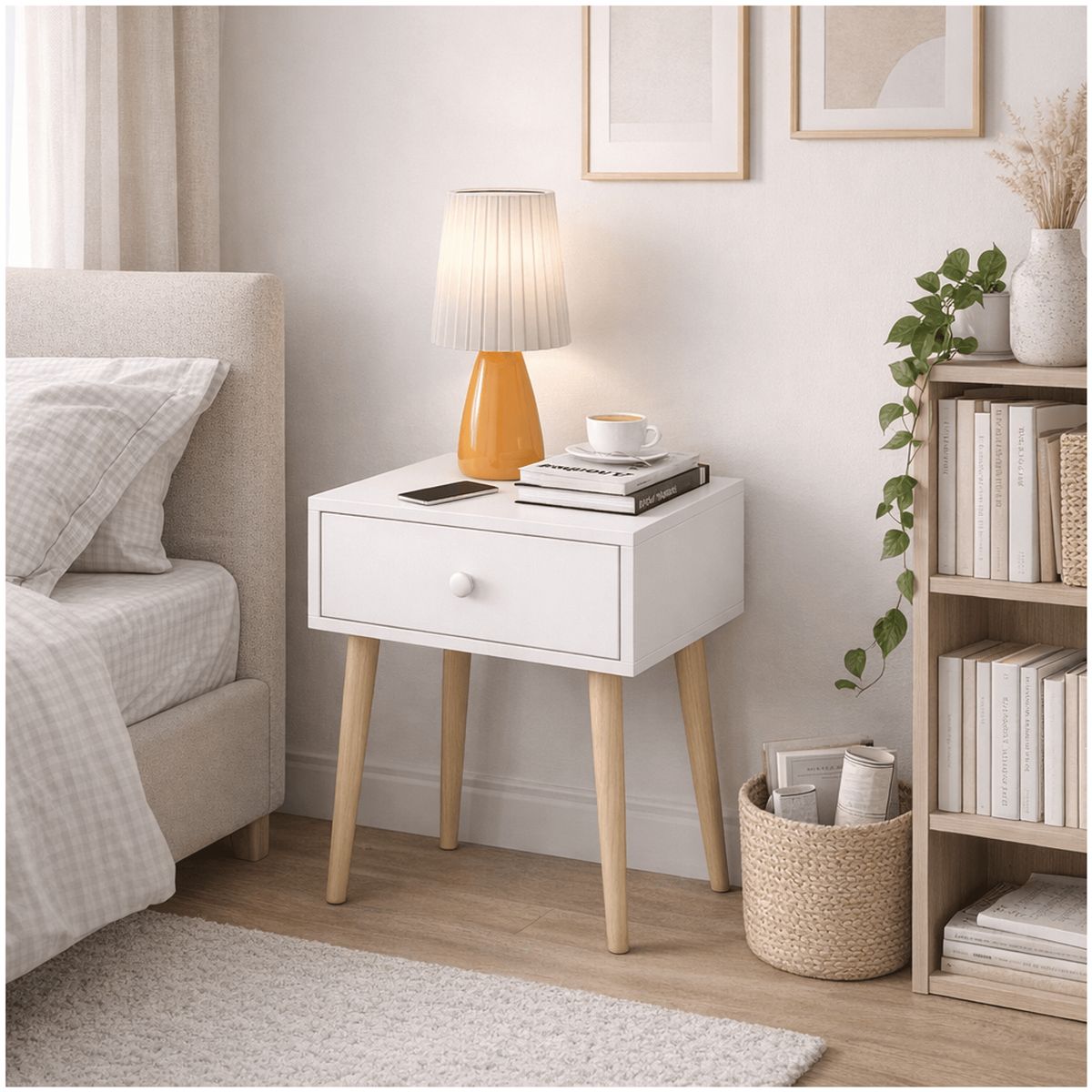 HOMER DESIGN - Velador Minimalista Moderno Con Cajón Home Design 55x40x30