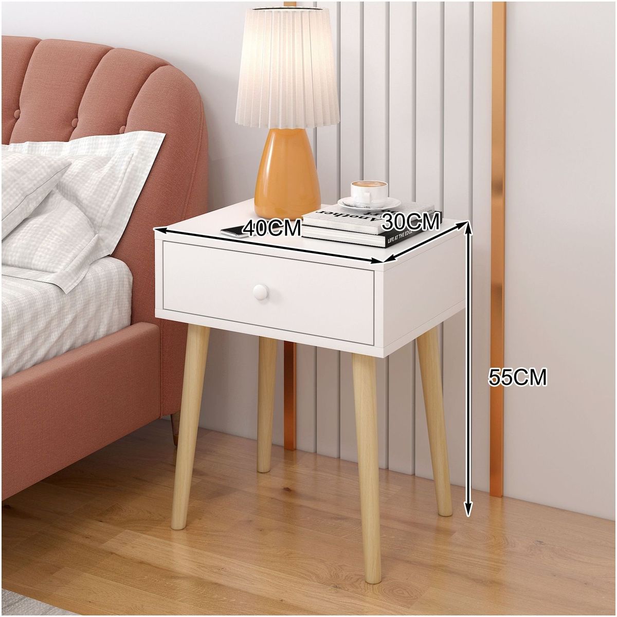 HOMER DESIGN - Velador Minimalista Moderno Con Cajón Home Design 55x40x30