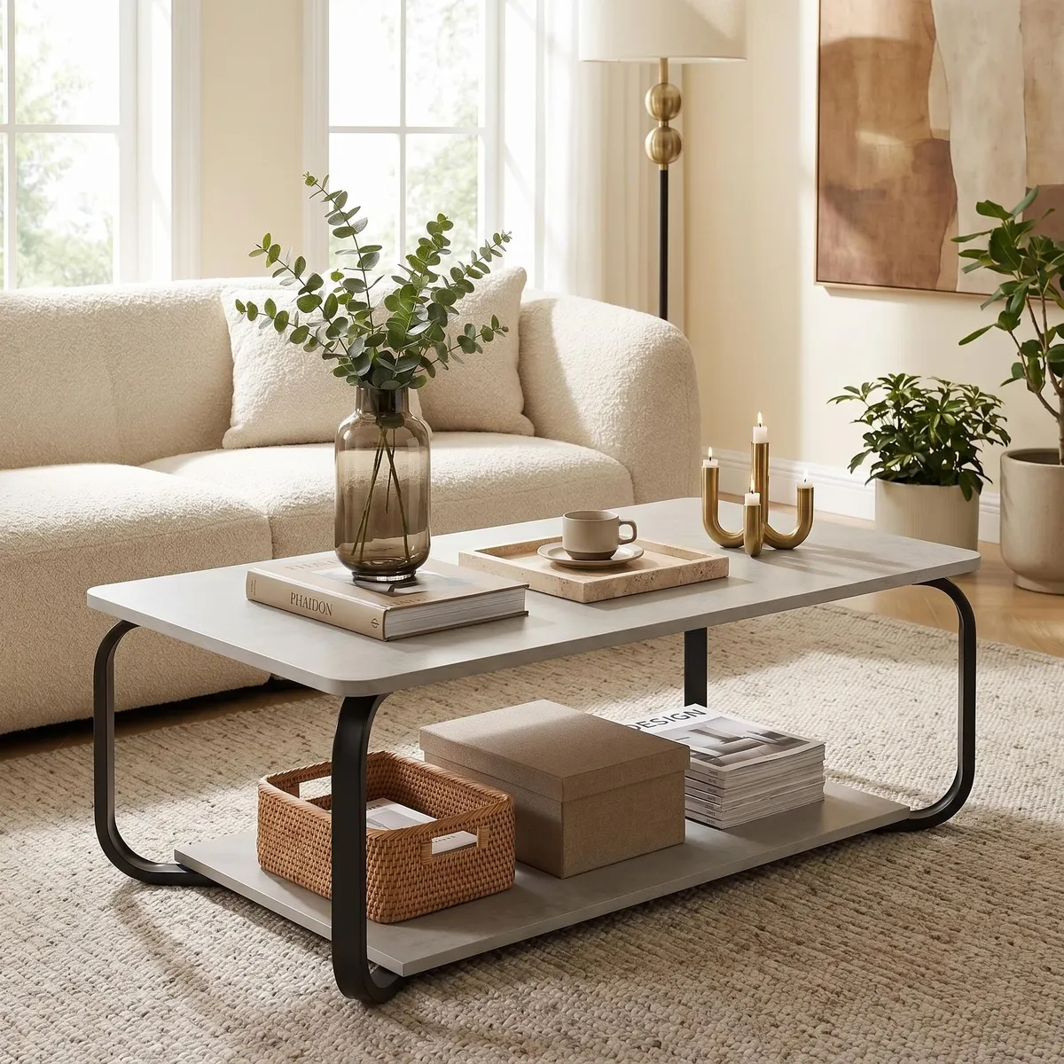 HOMER DESIGN - Mesa De Centro Moderna Minimalista 2 Niveles 100x48x43