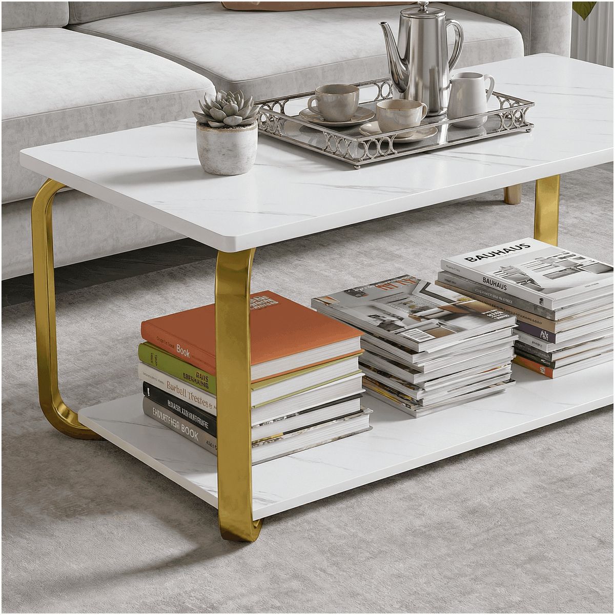 HOMER DESIGN - Mesa De Centro Moderna Minimalista 2 Niveles 100x48x43