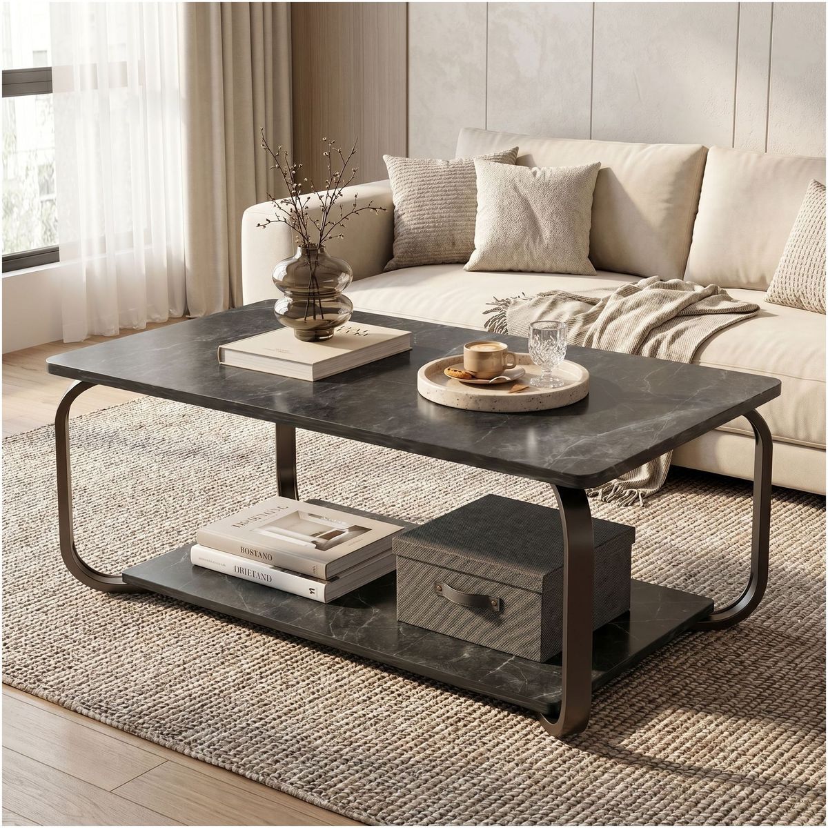 HOMER DESIGN - Mesa De Centro Moderna Minimalista 2 Niveles 100x48x43