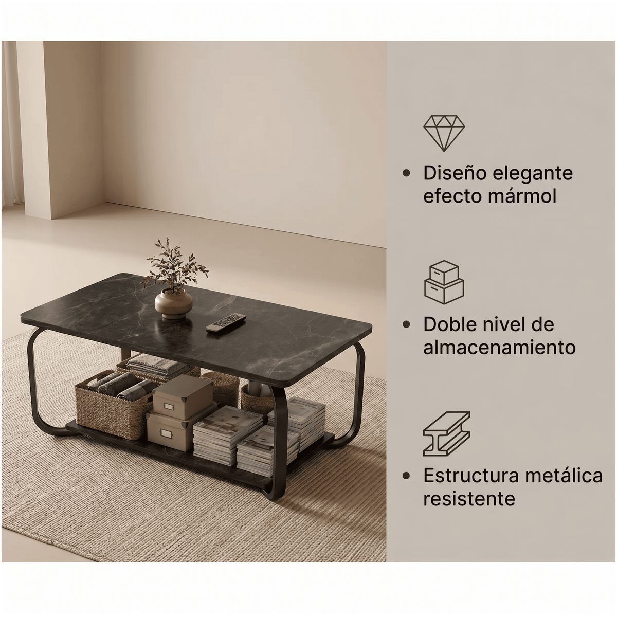 HOMER DESIGN - Mesa De Centro Moderna Minimalista 2 Niveles 100x48x43
