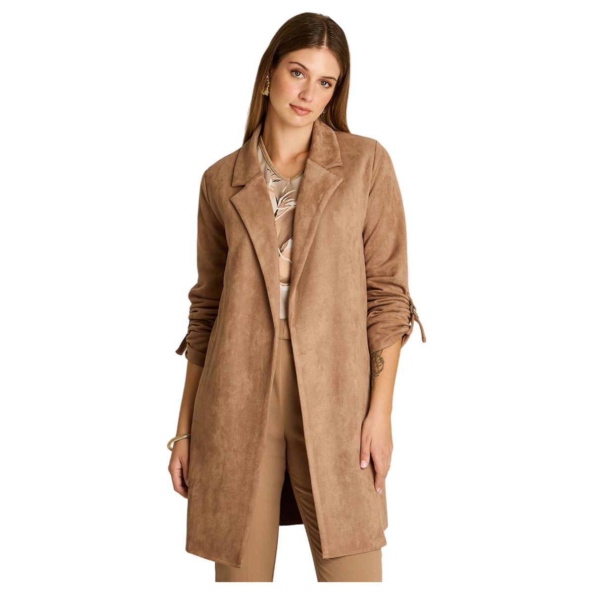 LORENZO DI PONTTI - Chaqueta Suede Mujer Manga Roll Up con Bolsillos Taupe