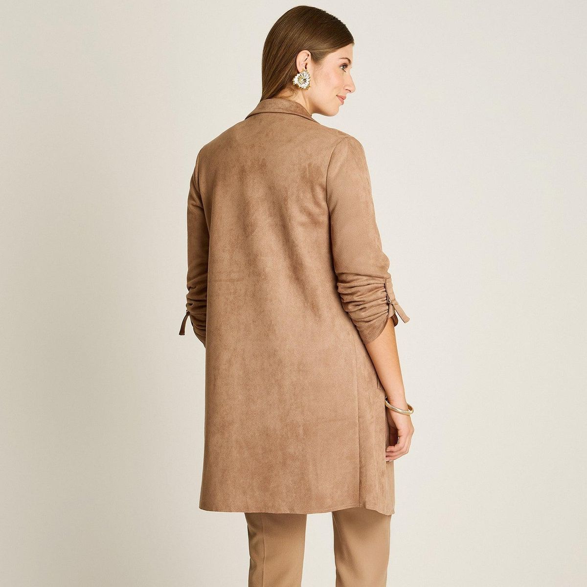 LORENZO DI PONTTI - Chaqueta Suede Mujer Manga Roll Up con Bolsillos Taupe