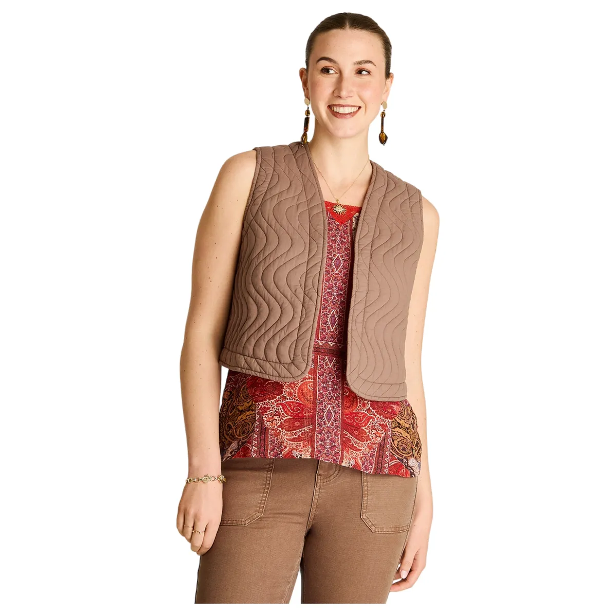 LORENZO DI PONTTI - Chaqueta Sin Mangas Diseño Quilt Mujer Taupe