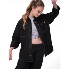 CAT - Camisa Denim Manga Larga Mujer Oversized Negro