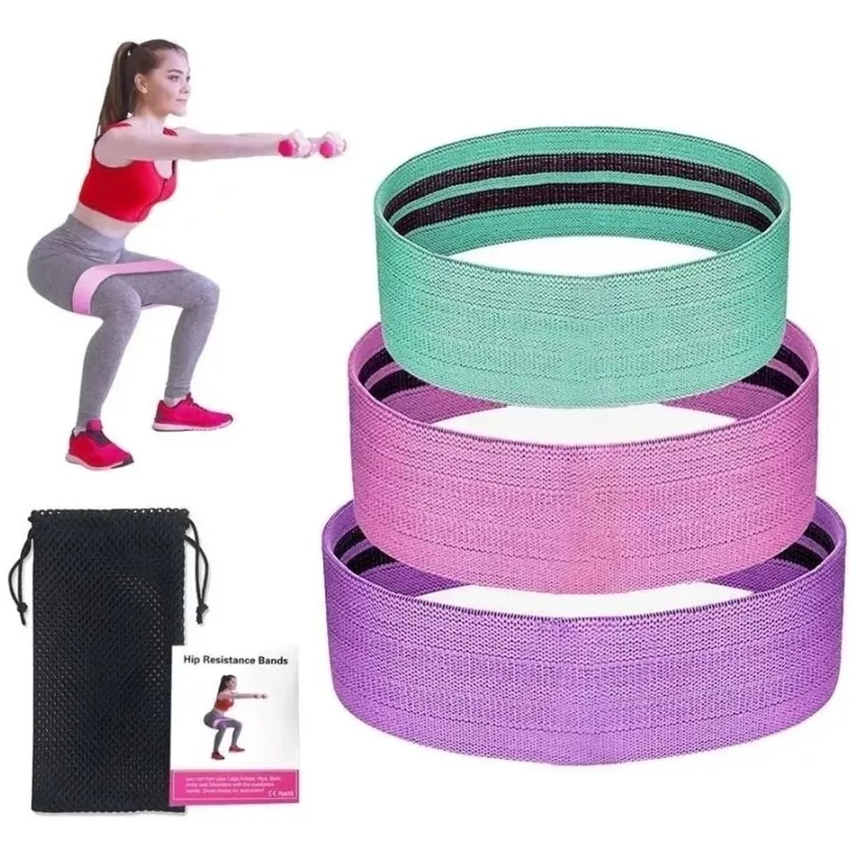 GENERICO - Bandas Elásticas Ejercicio Pro 3 Pcs De Tela Con Bolso Yoga