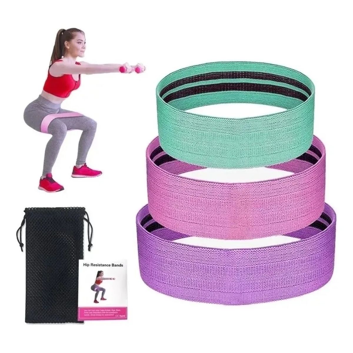 GENERICO - Bandas Elásticas Ejercicio Pro 3 Pcs De Tela Con Bolso Yoga