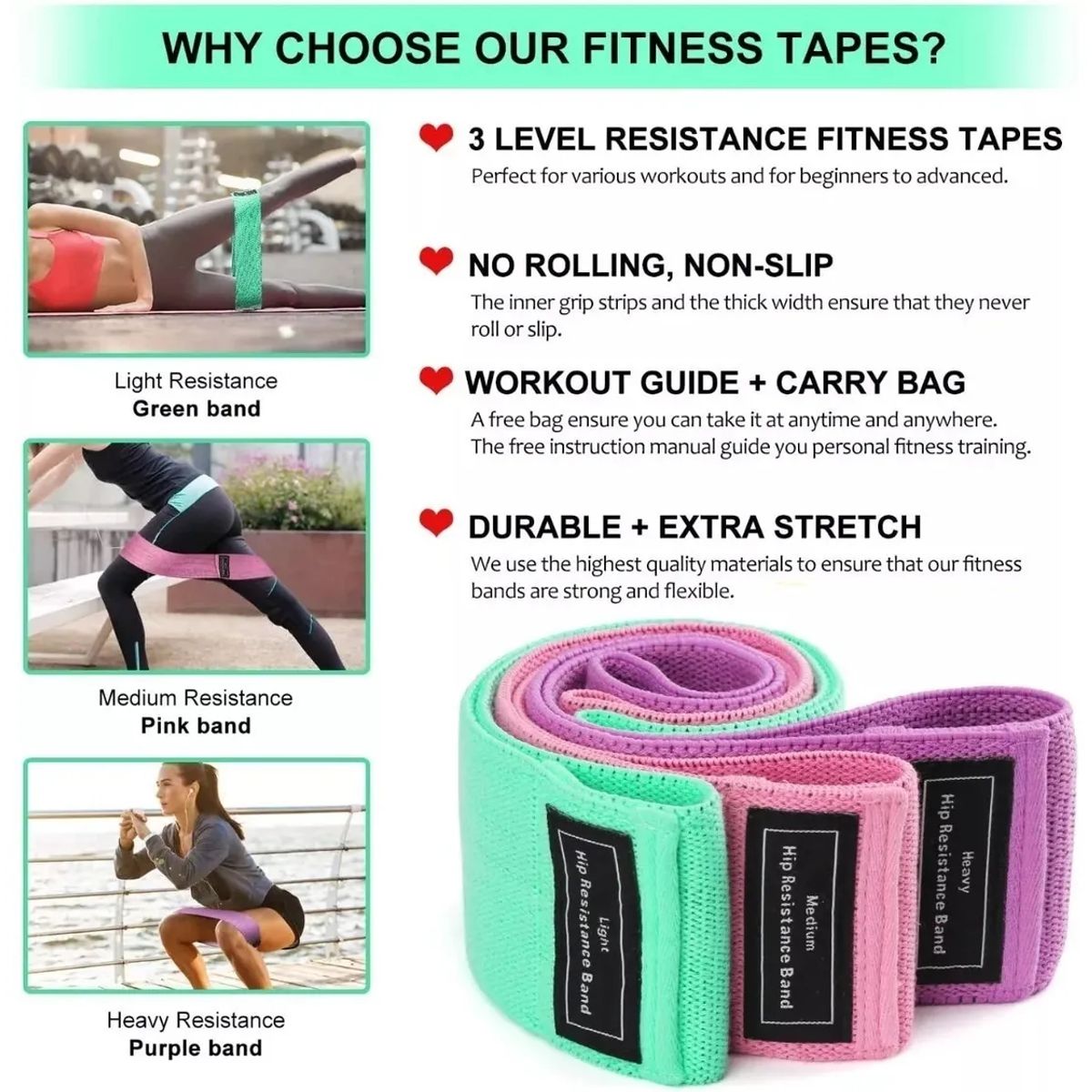 GENERICO - Bandas Elásticas Ejercicio Pro 3 Pcs De Tela Con Bolso Yoga