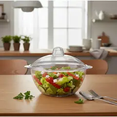 GENERICO - Bowl Ensaladera Plástico Transparente Con Tapa 22cm