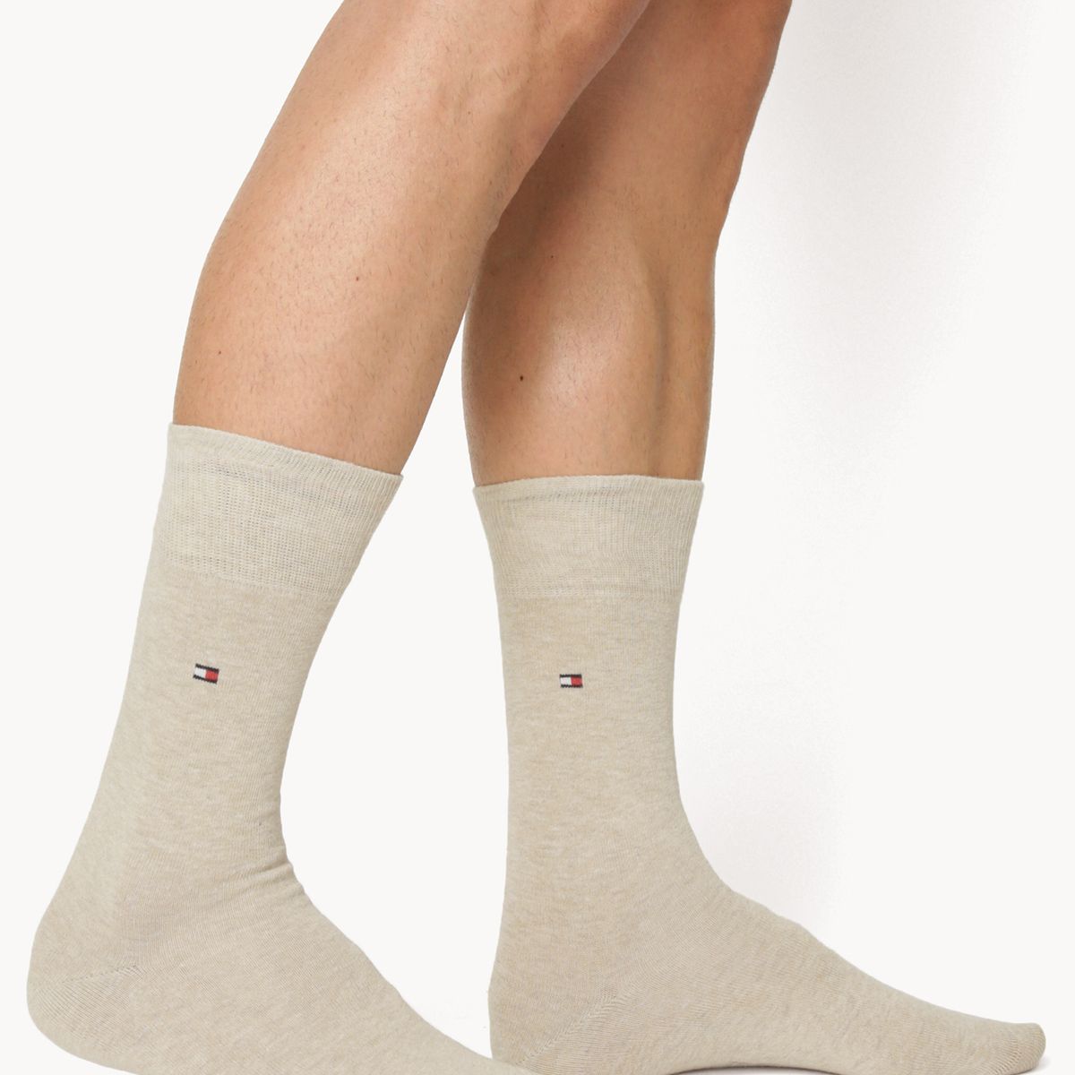 TOMMY HILFIGER - Pack De 2 Pares Calcetines Con Logo Beige Tommy Hilfiger
