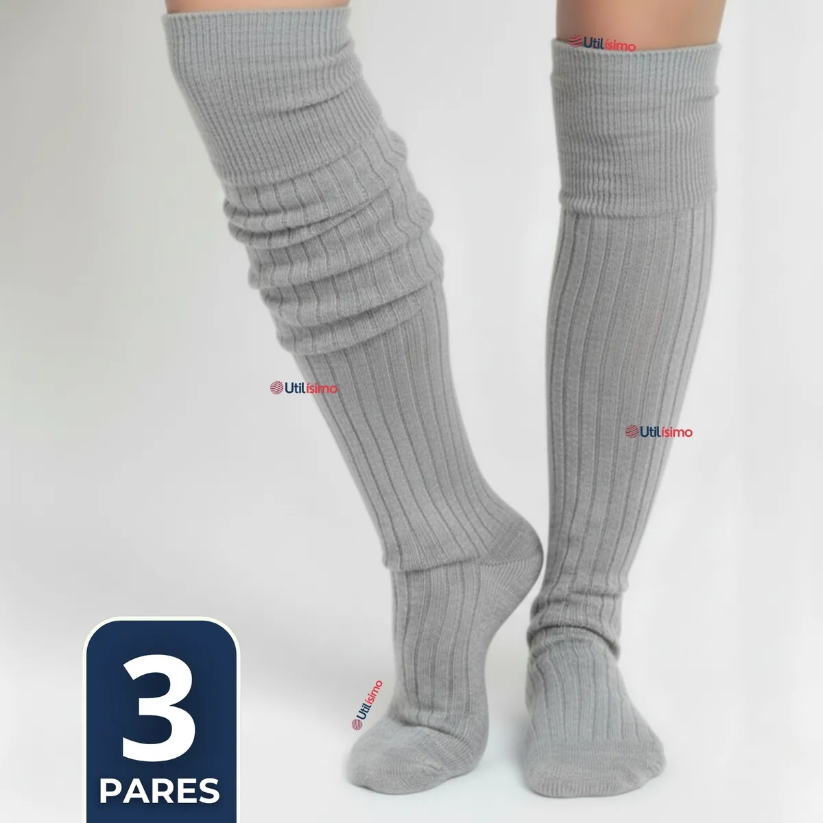 UTILISIMO - Pack 3 Bucaneras Escolares Calcetines Acrílico Gris Premium Niña y Juvenil