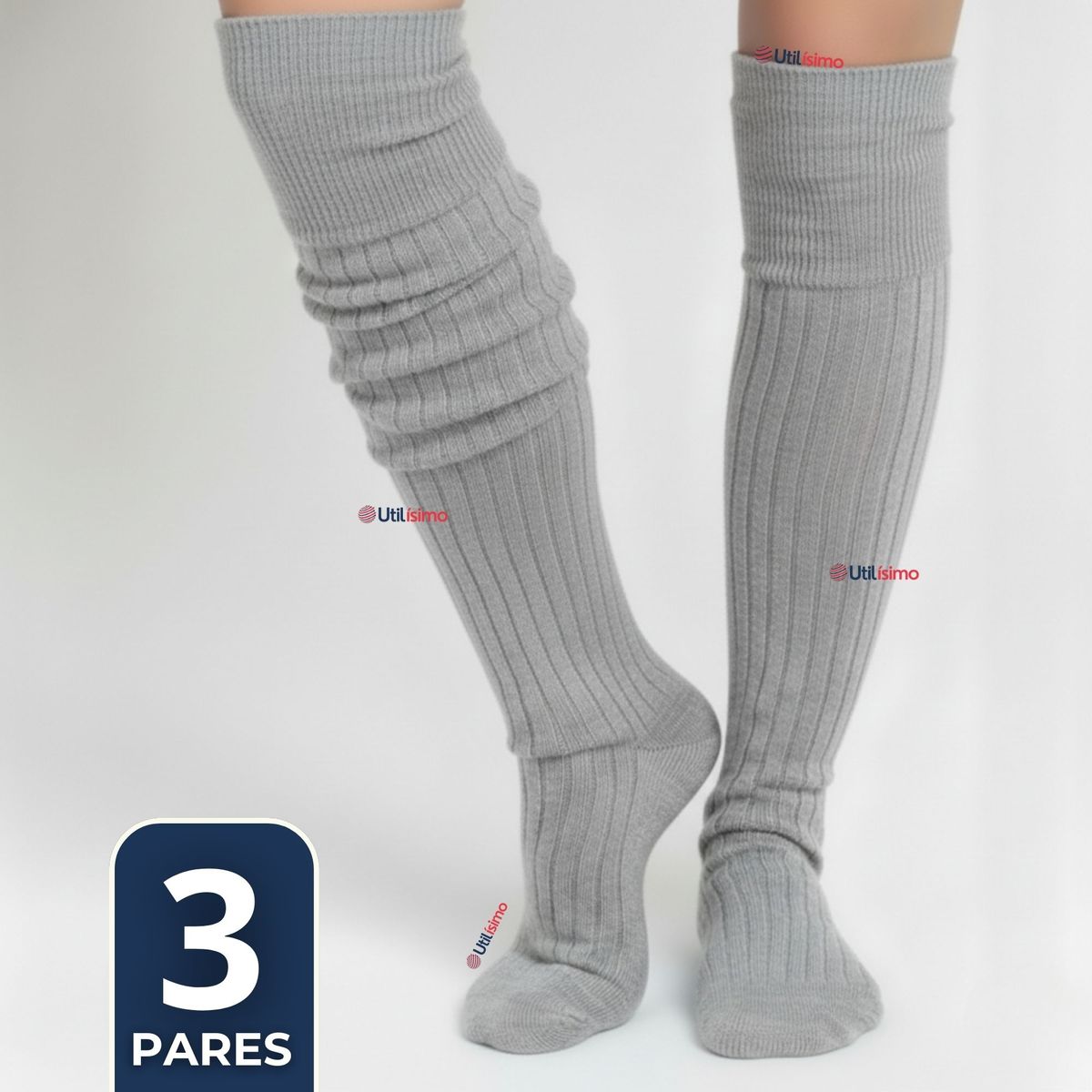 UTILISIMO - Pack 3 Bucaneras Escolares Calcetines Acrílico Gris Premium Niña y Juvenil
