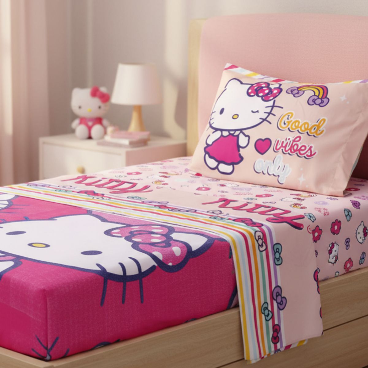 MASHINI - Juego Sábanas Mashini Hello Kitty 1.5 Plazas Microfibra