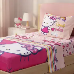 MASHINI - Juego Sábanas Hello Kitty 1.5 Plazas Microfibra