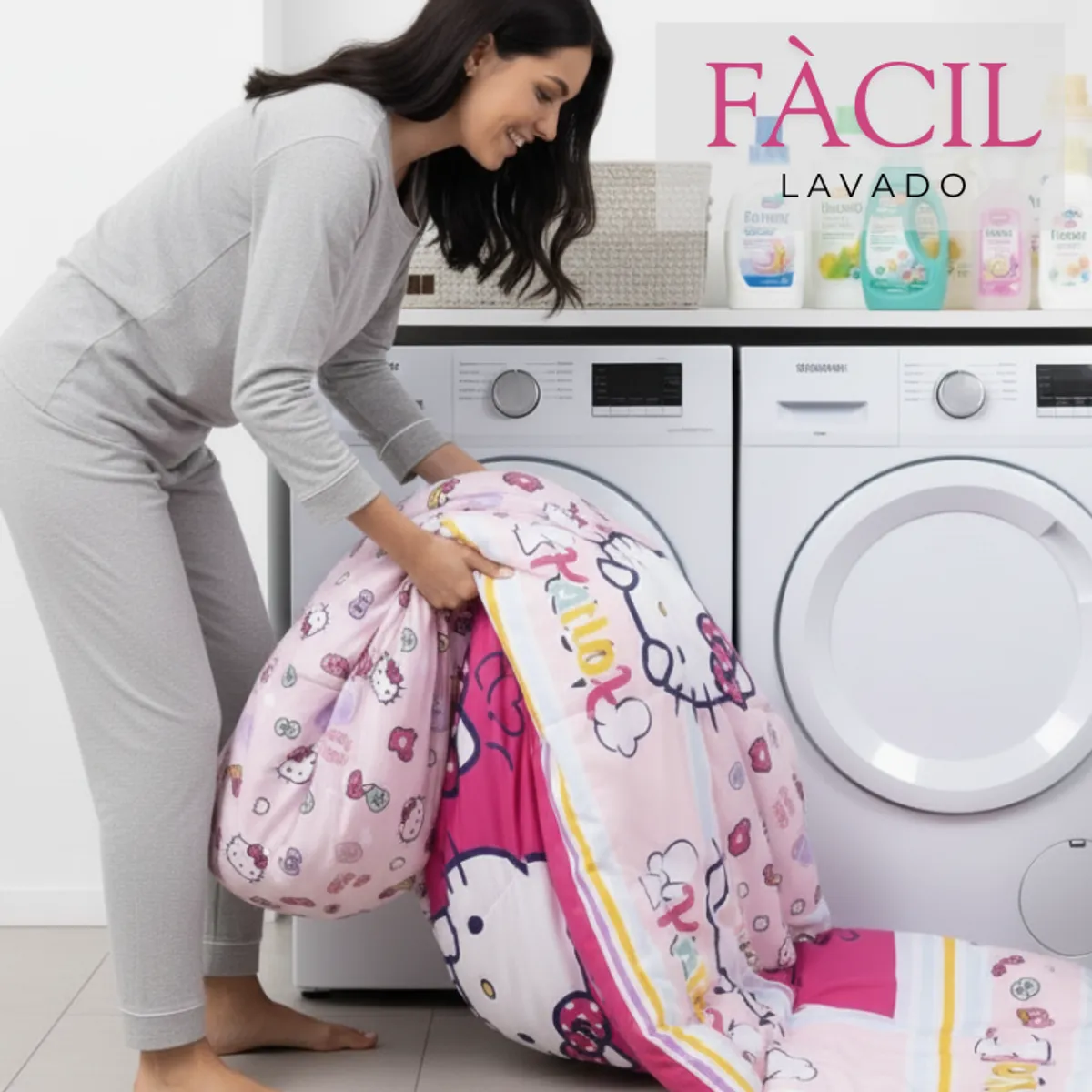 MASHINI - Plumón Hello Kitty Reversible 1,5 Plazas Mashini + Funda Almohada