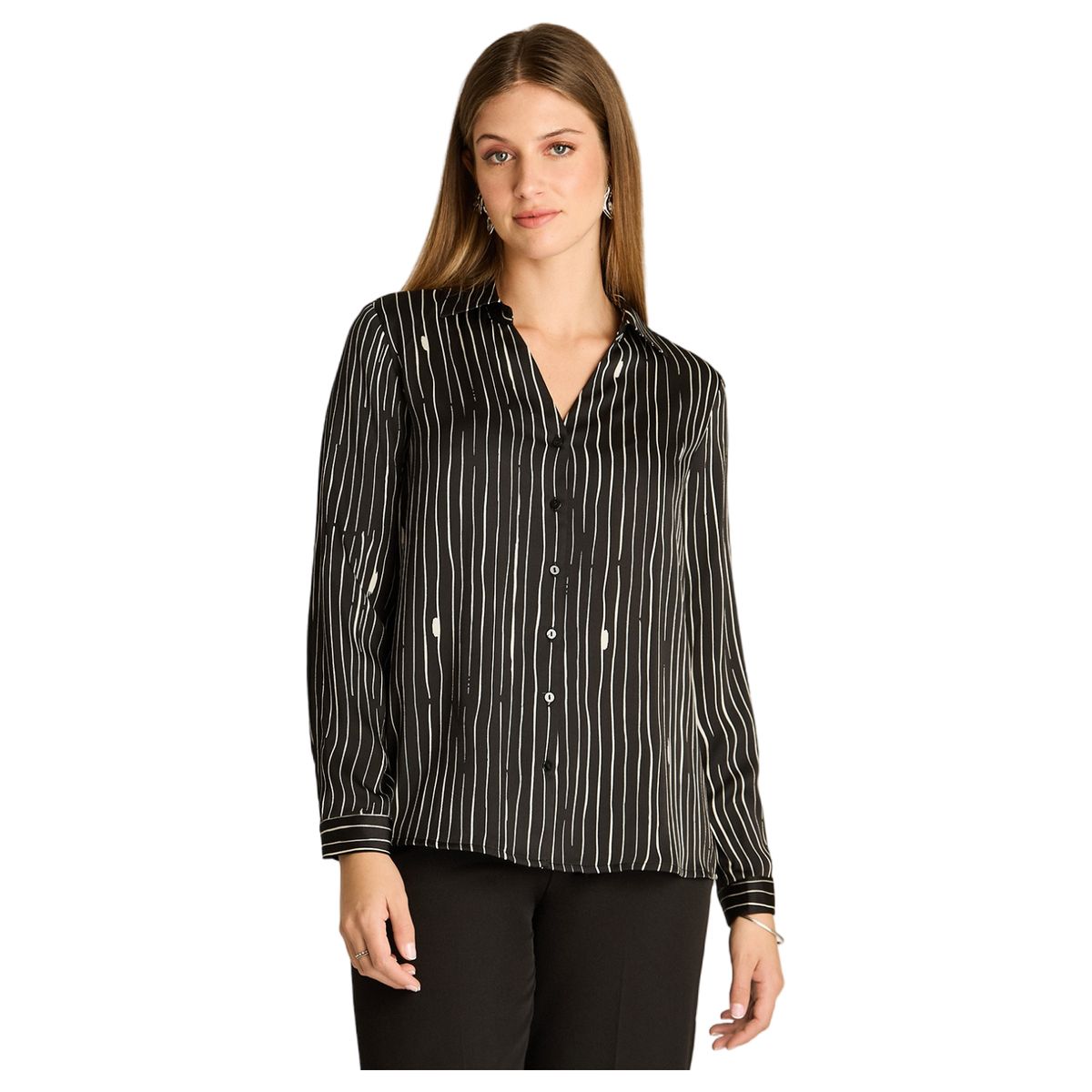 LORENZO DI PONTTI - Blusa Camisera Negra Satin Básica