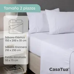 CASATUA - Juego de Sábanas 2 Plazas Liso con Fundas