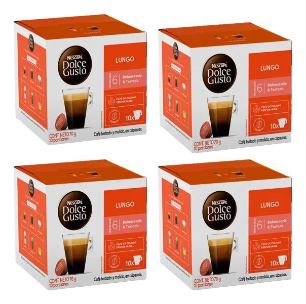 Pack 4 Cafe NESCAFE DOLCE GUSTO Lungo 10 Capsulas