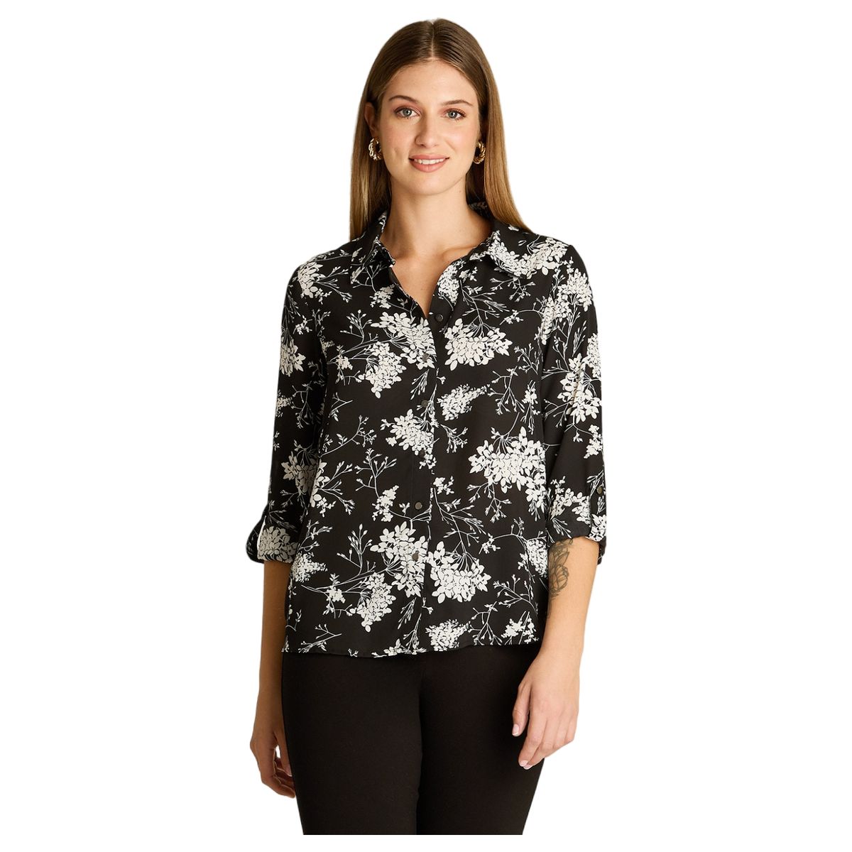 LORENZO DI PONTTI - Blusa Camisera Georgette Estampada Básica