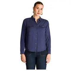 LORENZO DI PONTTI - Blusa Camisera Azul Mix Fabric con Espalda Estampada