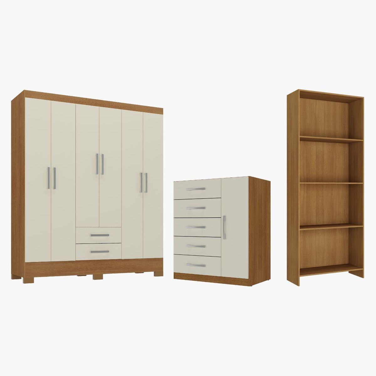 MOVELARIA - Combo clóset 6 puertas + comoda 5 cajones 1 puerta + librero off white r625116