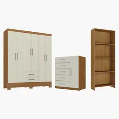 MOVELARIA - COMBO ClOSET 6 PUERTAS + COMODA 5 CAJONES 1 PUERTA + LIBRERO OFF WHITE R625116.