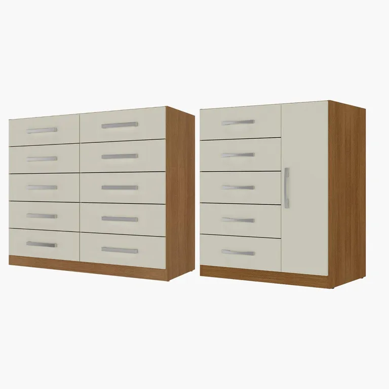 Combo comoda 10 cajones + comoda 5 cajones 1 puerta off white r1051