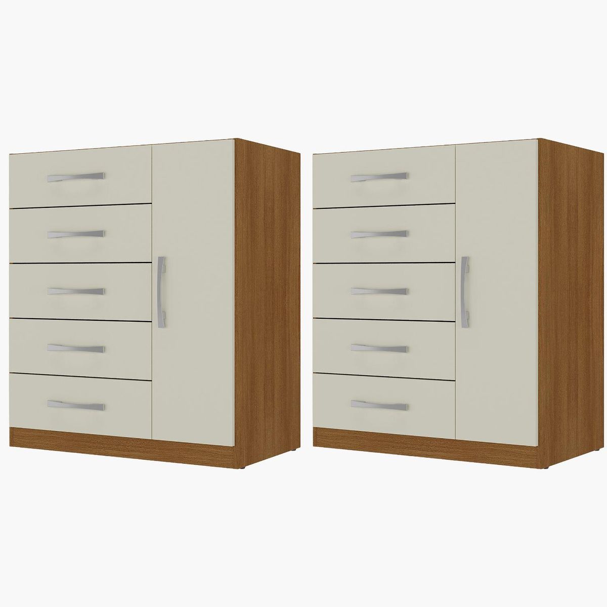 MOVELARIA - Combo 2 comodas 5 cajones 1 puerta off white r51x2