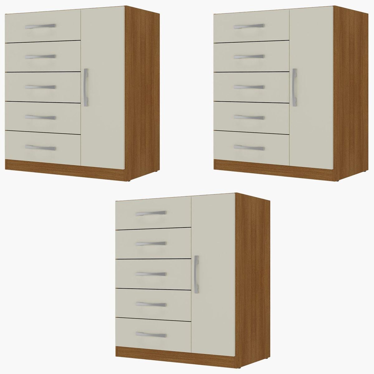 MOVELARIA - Combo 3 comodas 5 cajones 1 puerta off white r51x3