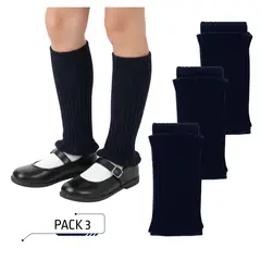 EKOL TACTICA MILITAR - Pack 3 Polainas de Lana para Niñas - Azul Clásico - Talle Único