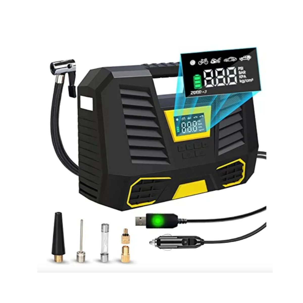 GENERICO - Mini Compresor De Aire Portátil Digital-linterna Auto Hogar Negro Monofásica