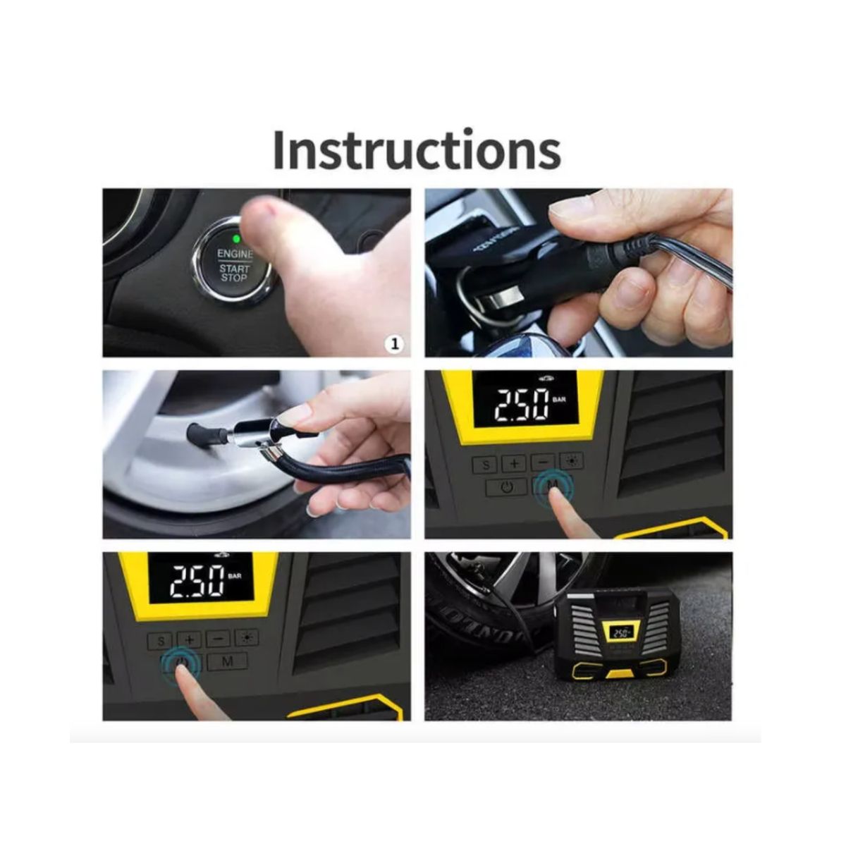 GENERICO - Mini Compresor De Aire Portátil Digital-linterna Auto Hogar Negro Monofásica