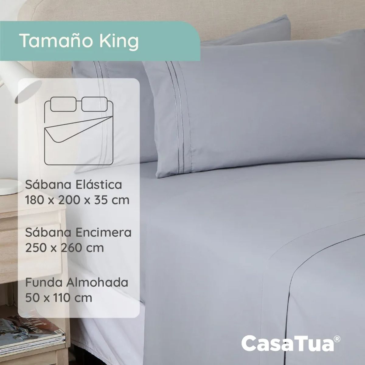 CASATUA - Sabana 1800 Hotel Ultra Suave + Funda Bordada King Color Negro